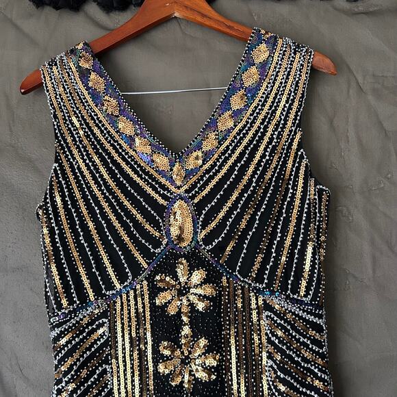 Unbranded Gold and Black Beaded Flapper Dress Size Large - Picture 8 of 9